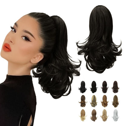 Picture of SOFEIYAN 13" Ponytail Extension Long Curly Ponytail Clip in Claw Hair Extension Natural Looking Synthetic Hairpiece for Women, Natural Black