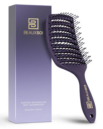 Picture of BEAUXSOI Vented Detangling Brush for Wet or Dry, Thick, Coily, and Curly Hair | Curved Vent Brush for Blow Drying