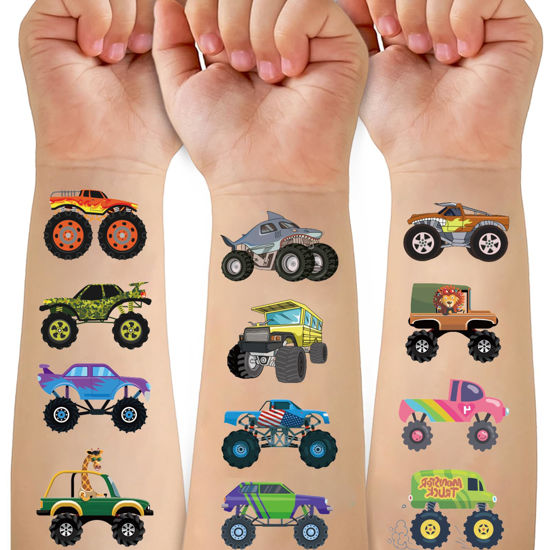 Picture of Ozepao Monster Trucks Temporary Tattoo for Kids, 10 Sheets Monster Truck Fake Tattoos for Boys Party Favors, Goodie Bags Stuffers, Brithday Supplies Decorations