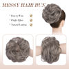 Picture of FESHFEN Messy Bun Hair Piece - Large Wavy Curly Elastic Hair Bun Scrunchies Ponytail Extensions Synthetic Chignon Hairpieces for Women, Salt and Pepper 1.94oz