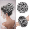 Picture of FESHFEN Messy Bun Hair Piece - Large Wavy Curly Elastic Hair Bun Scrunchies Ponytail Extensions Synthetic Chignon Hairpieces for Women, Black with White Tips 1.94oz