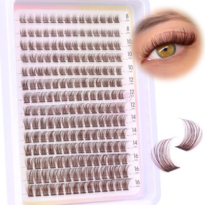 Picture of Brown Lash Clusters Wispy Natural Eyelash Clusters Eyelash Extensions 196pcs D Curl DIY Individual Lashes Extensions