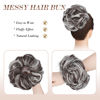 Picture of FESHFEN Messy Bun Hair Piece - Large Wavy Curly Elastic Hair Bun Scrunchies Ponytail Extensions Synthetic Chignon Hairpieces for Women, Brown Gray Mix 1.94oz