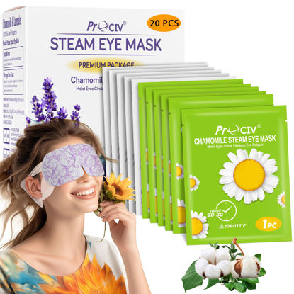 Picture of ProCIV 20 Packs Steam Eye Masks, Warming Eye Masks for Dark Circles, Disposable Self-heating Hot Eye Mask Soothing Headache, Dry Eyes, Heating Eye Mask for Stress Eye Fatigue Relief Moher's Day Gift