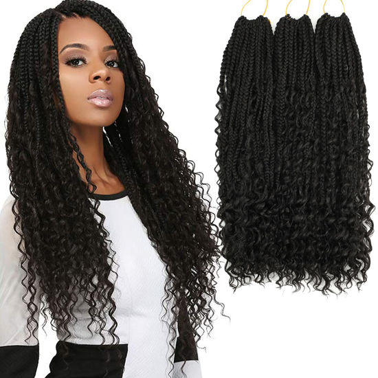 Picture of 8 Packs Crochet Box Braids-20 Inch Boho Box Braids Crochet Braids Hair Bohomian Box Braid Crochet Hair Goddess Box Braids Crochet Hair for Black Women(1B)