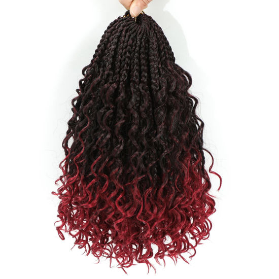 Picture of 8 Packs Crochet Box Braids- 10 Inch Bohomian Box Braid Crochet Hair Boho Box Braids Crochet Braids Hair Synthetic Braiding Hair Goddess Box Braids Crochet Hair for black women (10(8Packs), 1B/Bug)