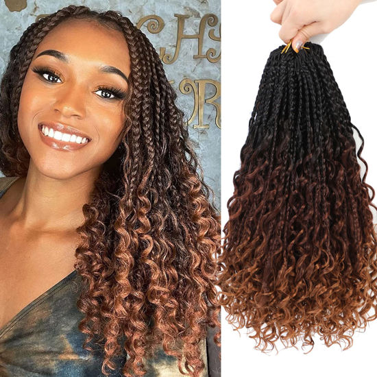 Picture of 8 Packs Crochet Box Braids Hair -14 Inch Crochet Box Braids Hair Pre loopled Crochet Hair with Curly Ends Goddess Box Braids Crochet Hair Braiding Hair Crochet Braids Hair for Black Women (1B/33/30)