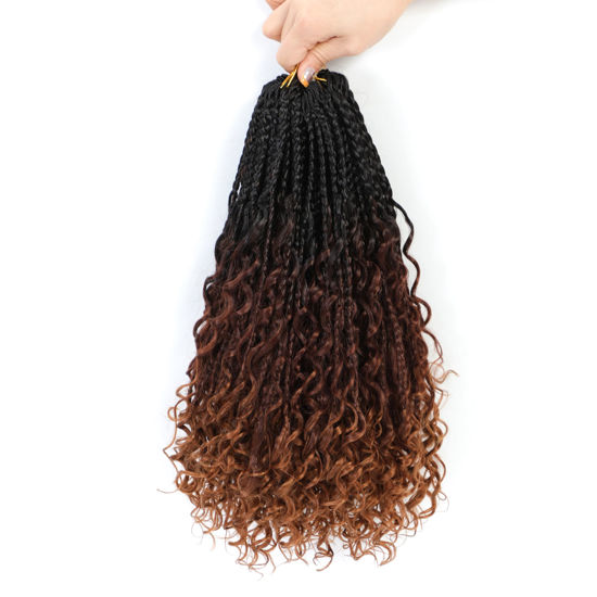 Picture of 8 Packs Goddess Box Braids Crochet Hair -12 Inch Crochet Box Braids Bohomian Braids Crochet Hair Synthetic Braiding Hair Boho Braids Crochet Hair for Black Women(1B/33/30#)