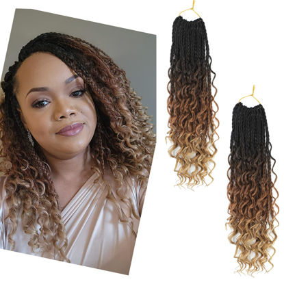 Picture of Crochet Box Braids- Boho Box Braids Crochet Braids Hair Bohomian Box Braid Crochet Hair Synthetic Braiding Hair Goddess Box Braids Crochet Hair for Black Women (14(2Packs), 1B/30/27)
