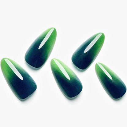 Picture of Dark Green Press on Nails Short Almond, GLAMERMAID Glue on Nails for St Patricks Day Gift | False Nail Kits with Green Gradient Design, Fake Nails Short, Acrylic Stick on Nails Sets for Women Gift