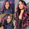 Picture of KeaBalo Ombre Lace Front Wig Human Hair Skunk Stripe Human Hair Wigs 13x4 Hd Lace Frontal Body Wave Highlight Pink Human Hair Wig Pink and Black Colored Wigs Human Hair 180% Density 26 Inch