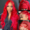 Picture of Red Lace Front Wigs Human Hair Pre Plucked 13x4 Body Wave Colored Red Human Hair Wig Hd Lace Frontal Wigs Human Hair 180% Density Glueless Wigs Human Hair 26 Inch