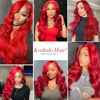 Picture of Red Lace Front Wigs Human Hair Pre Plucked 13x4 Body Wave Colored Red Human Hair Wig Hd Lace Frontal Wigs Human Hair 180% Density Glueless Wigs Human Hair 32 Inch