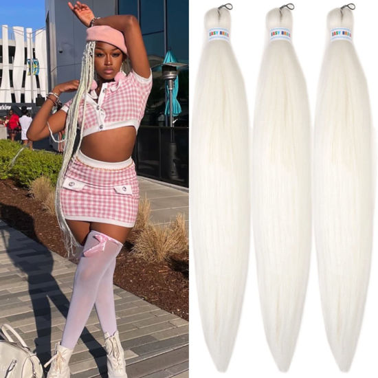 Picture of Leticia Cream White Braiding Hair Pre Stretched Kanekalo Prestretched Braiding Hair