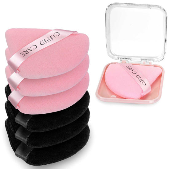 Picture of CUPID CARE 6 Pcs Triangle Powder Puff with 2 Travel Cases, Setting Powder Puffs for Face, Velour Makeup Puff for Loose Powder Body Powder, Blender Sponge Foundation Blending Sponges Beauty Tools