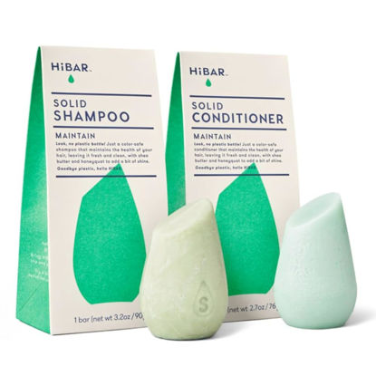 Picture of HiBAR - Maintain Shampoo & Conditioner Set - For Well-Balanced Hair - Cleanse & Nourish - Honey, Shea Butter, Coconut Oil & Vitamin B5 - Plastic, Soap, Paraben & Sulfate-Free -Color Safe -2 Solid Bars