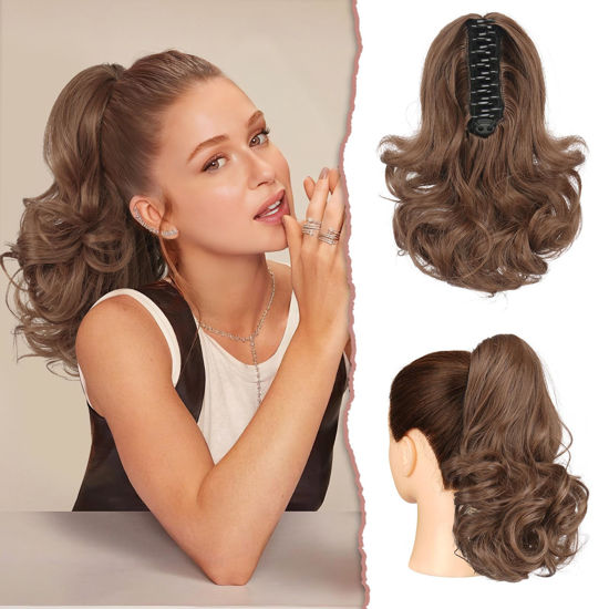 Picture of SOFEIYAN Ponytail Extension 11 inch Claw Clip Ponytail Hair Extensions Long Curly Wavy Ponytail Fluffy Clip on Pony Tails Synthetic Hairpiece for Women
