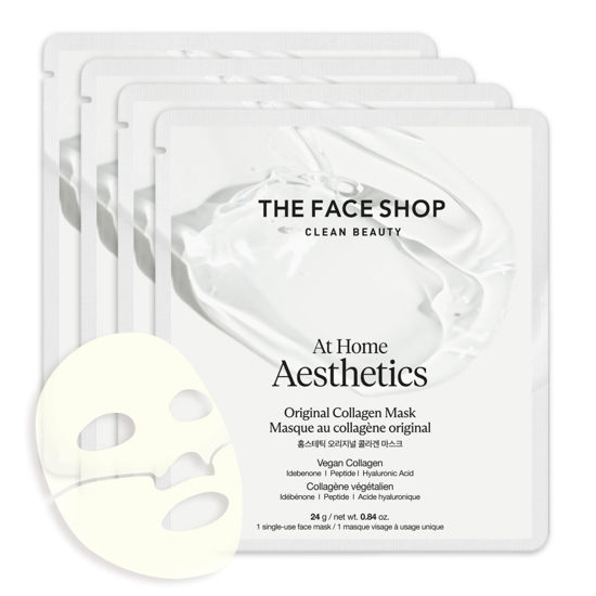Picture of THE FACE SHOP Original Vegan Collagen Face Mask, Korean Glass Skin Essential, Peptide Hydrogel Mask for Firming & Skin Elasticity, Moisturizing, 4EA