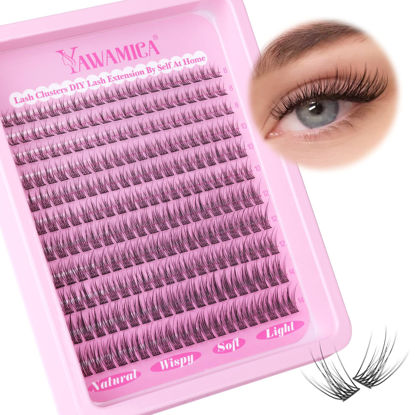 Picture of Yawamica Natural Lash Clusters Wispy Eyelash Extension 8-14mm Eyelash Clusters C Curl Individual Lashes Cluster Eyelash Extensions Waterproof DIY Lash Extension by Self