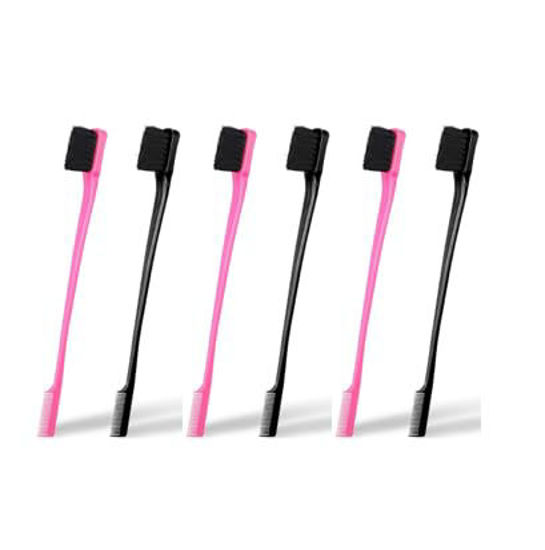 Picture of Soft 'N Style Double Sided Edge Control Hair Brush Comb Combo Pack 6 Pieces Pink and Black