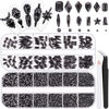 Picture of 3220Pcs Black Glass Nail Rhinestones 120Pcs Multi Shapes Flatback Gems Crystal + 3100Pcs 1.5-4mm Round Beads, Manicure Diomand Jewelry Gemstones for Nail Design Makeup Acrylic Nails Decoration
