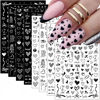 Picture of 8 Sheets Heart Nail Art Stickers Nail Decals 3D Self-Adhesive Black White Heart Design Nail Art Decals Valentine's Day Nail Art Supplies Charms Manicure Decoration for Women and Girls