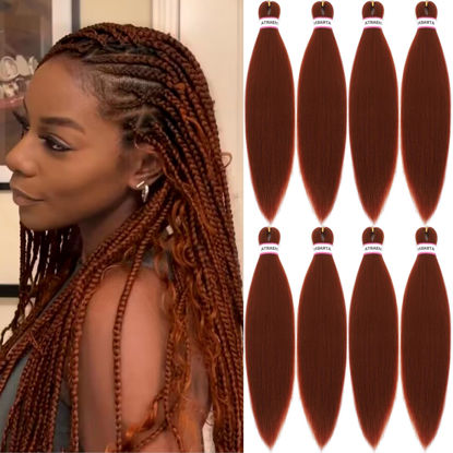 Picture of 350 Braiding Hair Cooper Red Pre Stretched Braiding Hair Professional Synthetic Hair For Braiding Hot Water Setting Yaki Texture Soft Hair Exetnsion