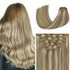 Picture of Aison Clip in Hair Extensions,20 Inch Ash Blonde Mixed Bleach Blonde Hair Extensions Clip in Hair Extensions Real Human Hair Double Weft 70g 7pcs #18p613