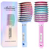 Picture of Boar Bristle Hair Brush, Curved Vented Detangler Brush Faster Blow Drying, Paddle Detangling Brush for Women Men Kids Wet Dry Long Curly Thick Straight Hair, Make Hair Shiny and Healthier(Purple+Blue)