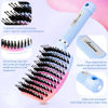 Picture of Boar Bristle Hair Brush, Curved Vented Detangler Brush Faster Blow Drying, Paddle Detangling Brush for Women Men Kids Wet Dry Long Curly Thick Straight Hair, Make Hair Shiny and Healthier(Purple+Blue)