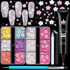 Picture of 3D Flowers, Manicure Kit with Nail Rhinestone Glue Gel, Colorful Acrylic Flower Nail Charms with Caviar Beads, Rhinestones for Nails with Gem Glue for Nails (UV/LED Needed) with Dotting & Pickup Tools