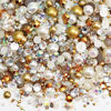 Picture of Briskbloom 60g Mix Flatback Pearls and Flatback Rhinestones for Crafts, 2mm-10mm Pearl Rhinestones for Nails Face Art Tumblers, Mix Rhinestones and Pearls, with Tweezers Wax Pen, Champagne Gold Blend