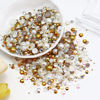 Picture of Briskbloom 60g Mix Flatback Pearls and Flatback Rhinestones for Crafts, 2mm-10mm Pearl Rhinestones for Nails Face Art Tumblers, Mix Rhinestones and Pearls, with Tweezers Wax Pen, Champagne Gold Blend