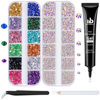 Picture of BELLEBOOST Nail Art Rhinestone Glue Gel&2 Boxes Flatback Gems Kit, 1 Tube of 15ml Rhinestone Gel Glue(UV/LED Needed)+Colorful Gems+Flat-Back Round Glass Crystal AB Gemstones with Pickup Tools