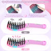 Picture of Boar Bristle Hair Brush Curved Vented Detangler Brush Faster Blow Drying, Paddle Detangling Brush for Women Men Kids Wet Dry Long Curly Thick Straight Hair, Make Hair Shiny and Healthier(Purple+Green)