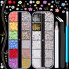 Picture of 3D Nail Charms, Butterfly Colorful Acrylic Flower Starry AB Gemstones Caviar Beads Half Round Pearl, Flat Back Glass Crystal AB + Clear Round Rhinestones for Nails with Pickup & Dotting Tools