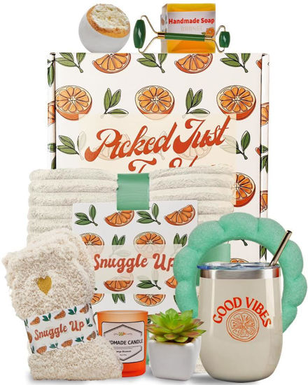 Picture of Sunny&Wise Care Package For Women, Self Care Gifts for Women, Get Well Gifts For Women After Surgery, Orange Fruit Themed, Thinking of You Gifts for Women with 12 Oz Good Vibes Tumbler