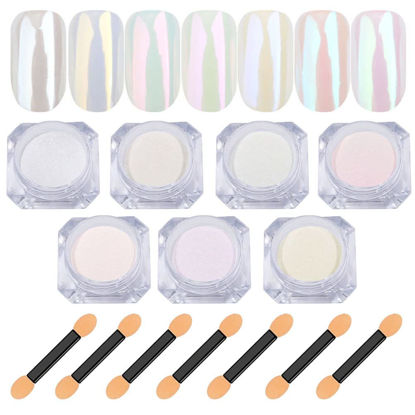 Picture of 7 Colors White Pearl Chrome Nail Powder Aurora Metallic Nail Powder Holographic Mirror Effect Chrome Powder Iridescent Shell Powder Glitter Nail Art Pigment Manicure Powder for Nails (White Pearl)