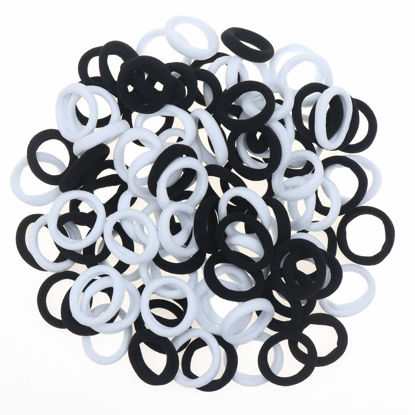 Picture of 100 Pack Nylon Small Hair Ties Seamless Ponytail Holder Toddlers Girls' Hair Elastics (black and white)