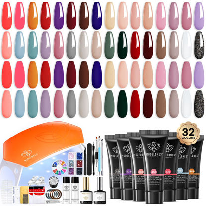 Picture of Modelones 133pcs Poly Nail Gel Kit, 32 Colors Poly Extension Gel kit with Nail Lamp Base&Top Coat Slip Solution Builder Nail kits Manicure Tools for Starter Nail Art Design Supplies Kit