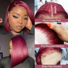 Picture of 99J Burgundy Lace Front Wigs 13x4 HD Lace Frontal Glueless Straight Short Bob Wig Human Hair Bob Wigs for Black Women Human Hair Pre Plucked Natural Hairline Wine Red 12 Inch