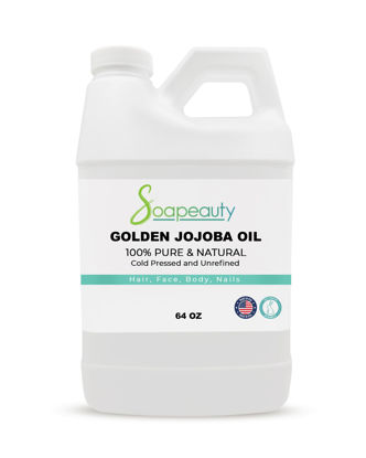 Picture of Soapeauty Golden Jojoba Oil | 100% Pure & Natural | Unrefined, Cold Pressed, Hexane Free | Moisturizing Oil for Skin, Face, Hair & Nails - 64 Fl Oz