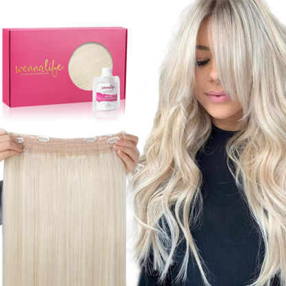 Picture of WENNALIFE Wire Hair Extensions (Increase 50% Lifespan) Real Human Hair 20 inch 110g Platinum Blonde Remy Wire Hair Extensions Invisible Transparent Fish Line Straight Real Hair Extensions