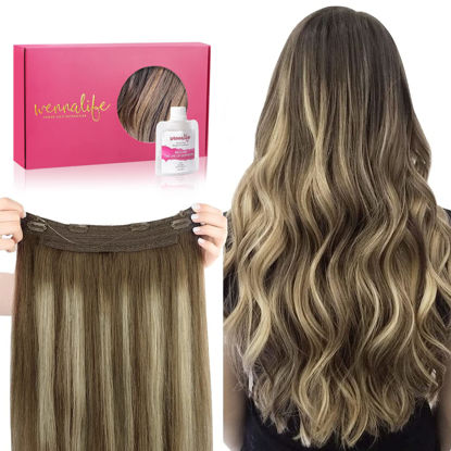 Picture of WENNALIFE Wire Hair Extensions (Increase 50% Lifespan) Real Human Hair 18 inch 95g Balayage Chocolate Brown to Honey Blonde Remy Wire Hair Extensions Invisible Transparent Real Hair Extensions