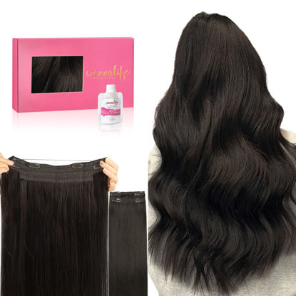 Picture of WENNALIFE Wire Hair Extensions (Increase 50% Lifespan) Real Human Hair 18 inch 125g Dark Brown Remy Real Hair Extensions Invisible Wire Hair Extensions Human Hair Natural Fish Line Straight Hair