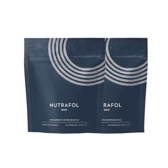 Picture of Nutrafol Men's Hair Growth Supplements, Clinically Tested for Visibly Thicker Hair and Scalp Coverage, Dermatologist Recommended - 2 Month Supply, 2 Refill Pouches