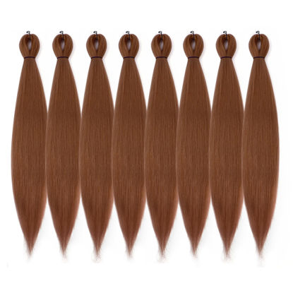 Picture of DIFUNEE Pre-stretched Braiding Hair - 14 Inch 8 Packs Brown Mid-Length Braiding Hair For Twist or Box Braids, Yaki Texture Hot Water Setting Synthetic Braiding Hair Extensions (14 Inch, #30-8P)