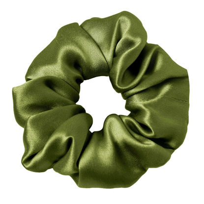 Picture of LilySilk Silk Hair Scrunchy, 100% Mulberry Silk Ponytail Holder, Frizz & Breakage Prevention, No Damage, Dark Green, 1 Count