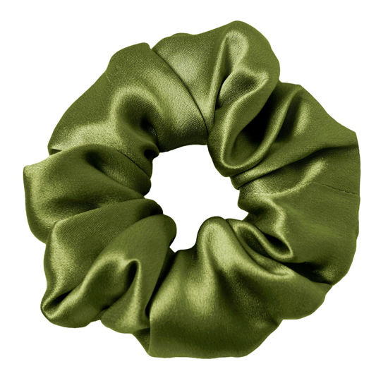 Picture of LilySilk Silk Hair Scrunchy, 100% Mulberry Silk Ponytail Holder, Frizz & Breakage Prevention, No Damage, Dark Green, 1 Count