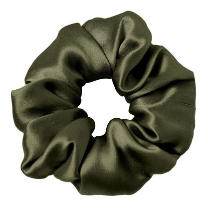 Picture of LILYSILK Silk Hair Scrunchies/Ties for Frizz & Breakage Prevention, 100% Mulberry, No Damage, Elastic ponytail Holders, 1Pc, Olive Green